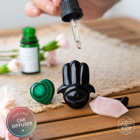 Hamsa Hand of Safe Travels: Aromatherapy Crystal Car Kit