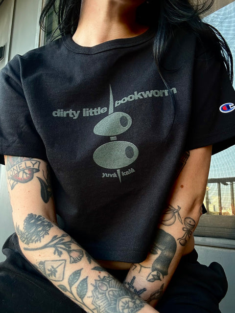 dirty little bookworm- champion cropped tee