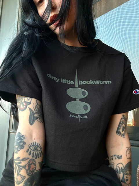 dirty little bookworm- champion cropped tee