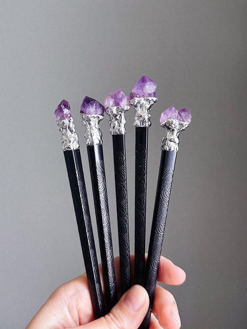 "engraved" amethyst hairstick