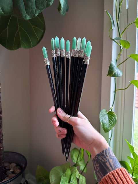 engraved" green aventurine hairstick