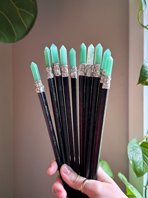 engraved" green aventurine hairstick