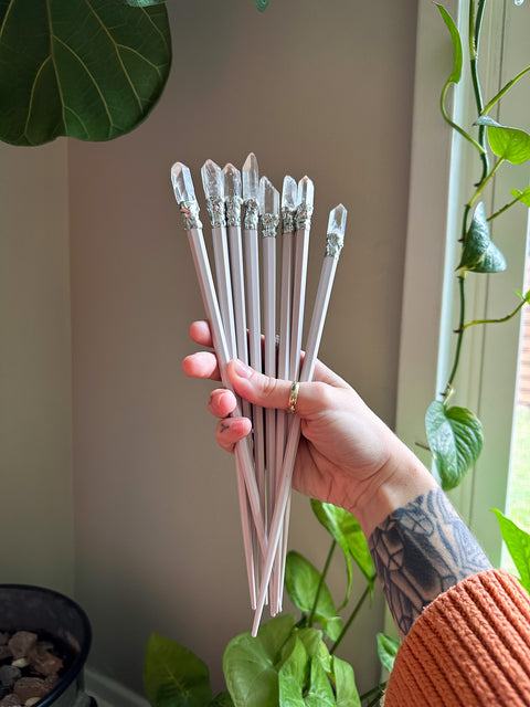 white / clear quartz hairstick