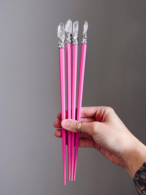 hot pink / clear quartz hairstick