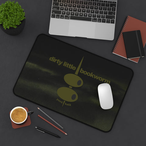 "dirty little bookworm" desk mat