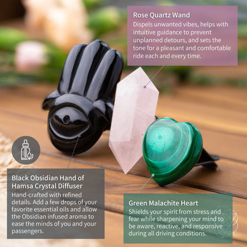 Hamsa Hand of Safe Travels: Aromatherapy Crystal Car Kit