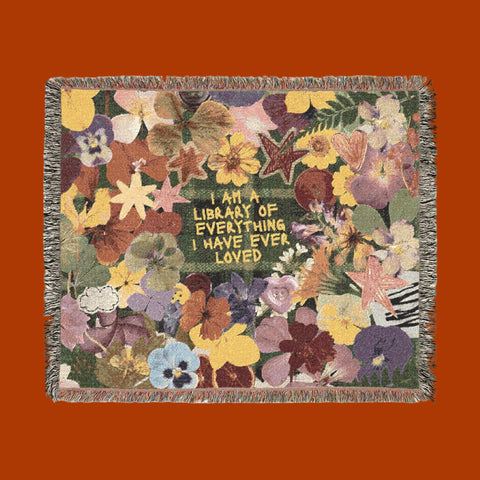 "library of everyone I loved" woven blanket