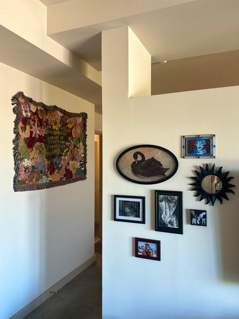"library of everyone I loved" woven blanket