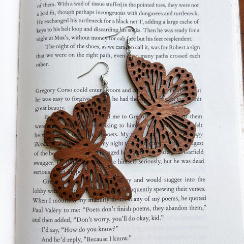 wooden butterfly large earrings