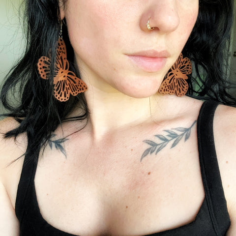 wooden butterfly large earrings