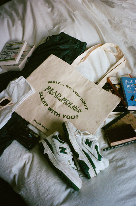 tote bags + bookmarks.
