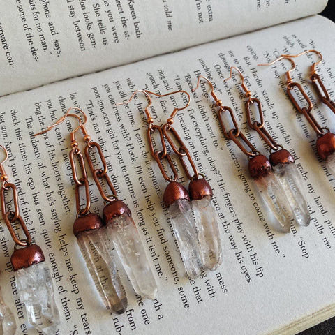 clear quartz link earrings